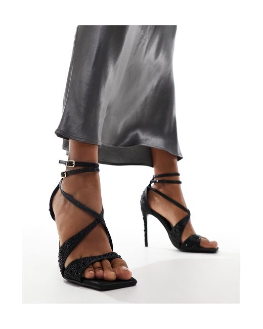 Public Desire Black Exclusive Moana Embellished High Heeled Sandals