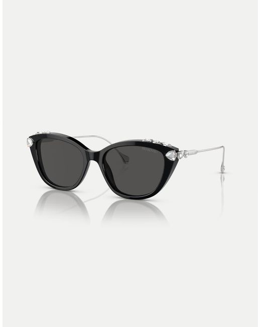 Occhiali Da Sole Cat-Eye Neri Con Lenti Grigie di Swarovski in Black