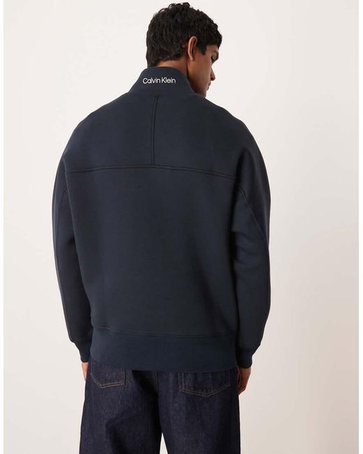Calvin Klein Blue Central Block Stripe Quarter Zip Sweatshirt for men