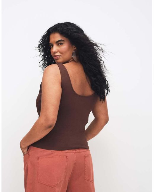 ASOS Brown Asos Design Curve Compact Cotton Vest With Curved Neckline