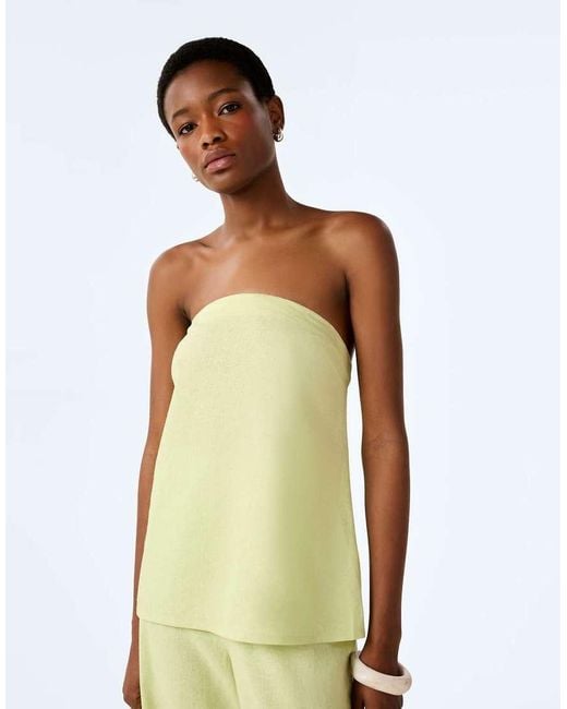 OMNES Green Palm Strapless Linen Top
