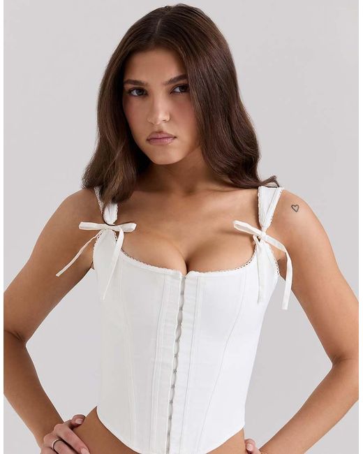 House Of Cb White Kikki Stretch Cotton Corset Top