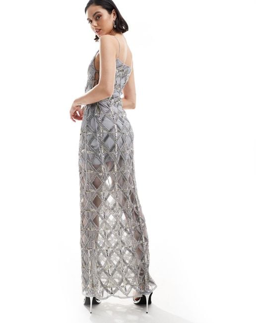ASOS Metallic Embellished Sheer Maxi Dress With Diamante Detail