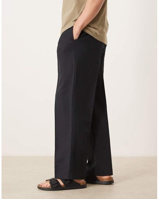 ASOS Natural Tailored Pleated Linen Rich Wide Leg Pants for men