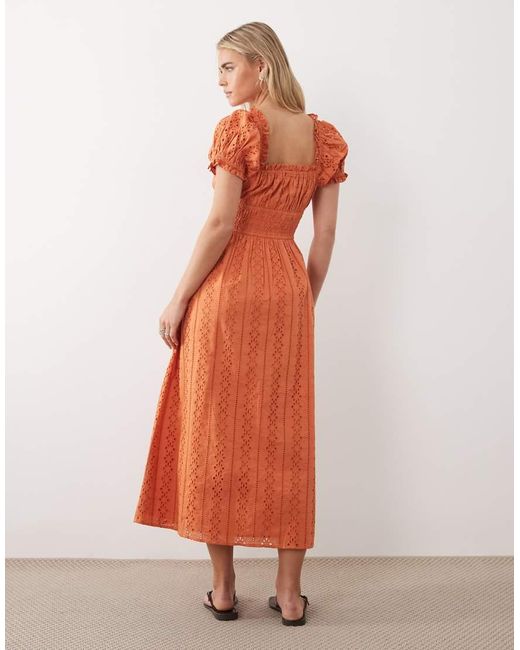 Miss Selfridge Orange Broderie Milkmaid Maxi Dress