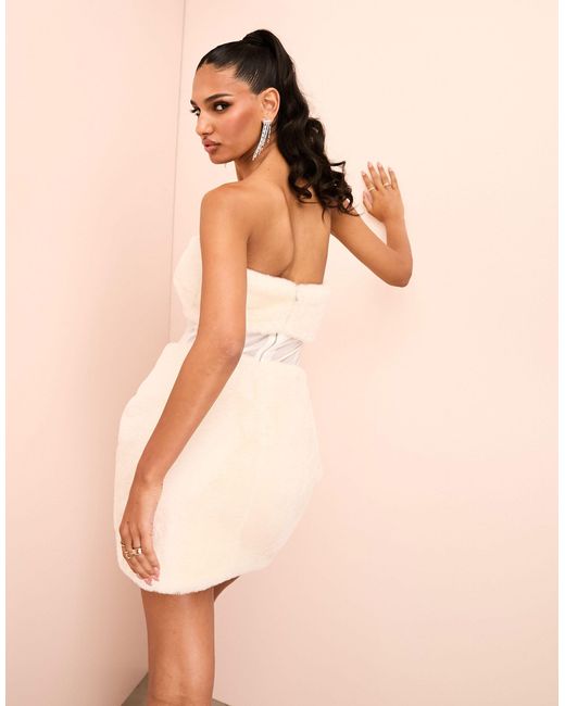 ASOS Natural Corseted Mini Dress With Faux Fur Bust & Skirt