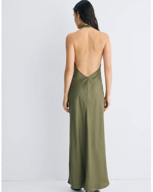Stradivarius Green Backless Halter Maxi Dress