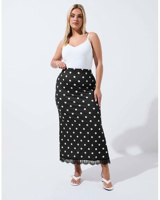 Yours Clothing White Polka Dot Lace Hem Skirt