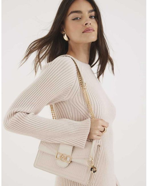 River Island Natural Patent Rr Panelled Shoulder Bag