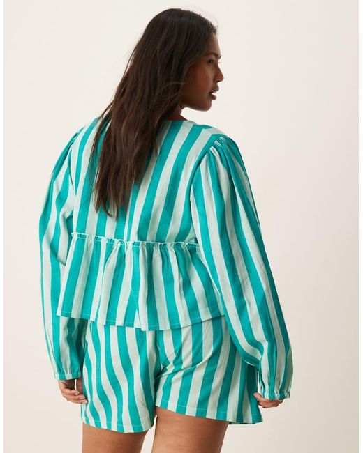 Esmee Curve Blue Exclusive Tie Front Long Sleeve Beach Top Co-ord