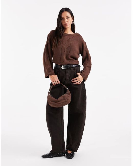 Wednesday's Girl Brown Wednesdays Girl Cable Knit Jumper