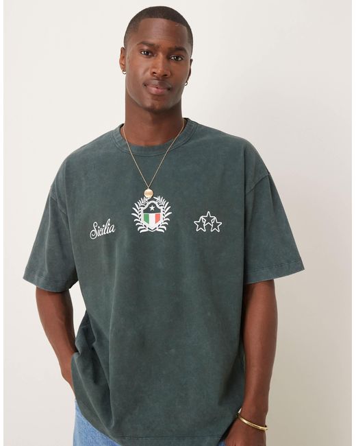 T-shirt oversize coupe carrée en tissu imprimé épais 220 g/m2 à imprimé fruit - délavé ASOS pour homme en coloris Green