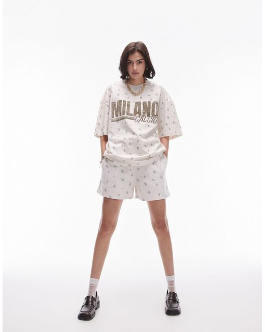 TOPSHOP White Co Ord Graphic Milano Floral Print Oversized Tee