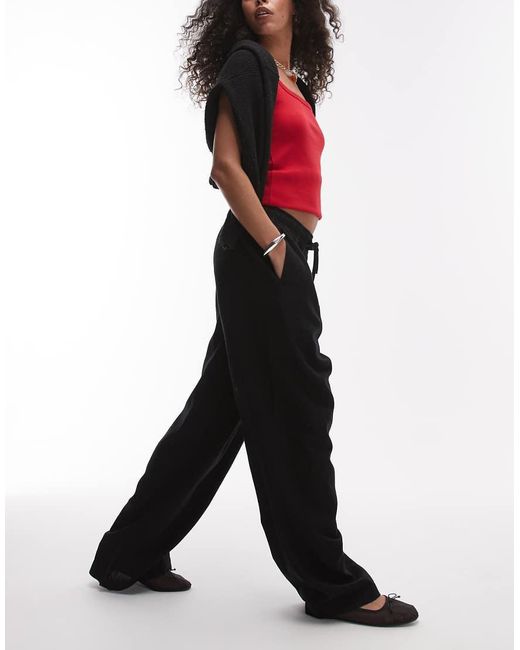 Pantalones Negros De Corte Globo De Lino De TOPSHOP de color White