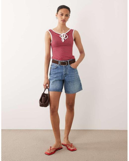 Miss Selfridge Red Off Shoulder Top With Keyhole Detail