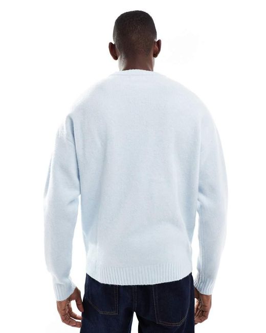 Jack & Jones Blue Oversized Fluffy Crew Neck Jumper for men
