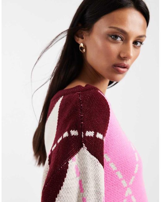 Jersey Rosa Extragrande Con Estampado De Rombos De Punto De Miss Selfridge de color Red