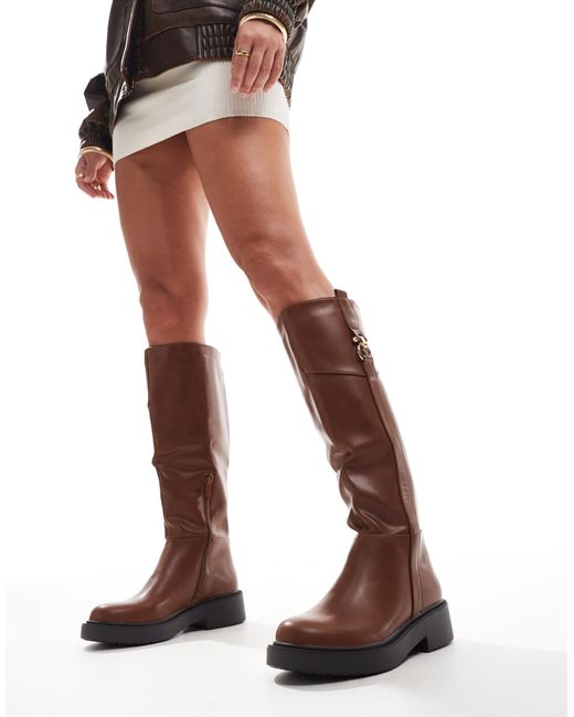 SEQWL Brown – flache, kniehohe reiterstiefel