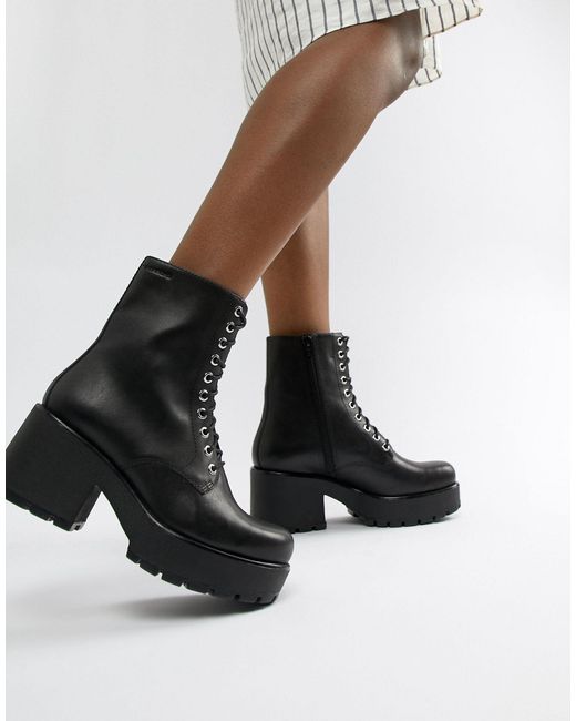 Vagabond Shoemakers Lace Up Chunky Leather Ankle Boots in Black | Lyst