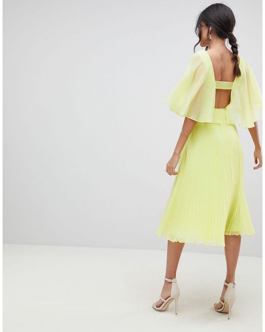 flutter sleeve midi dress with pleat skirt