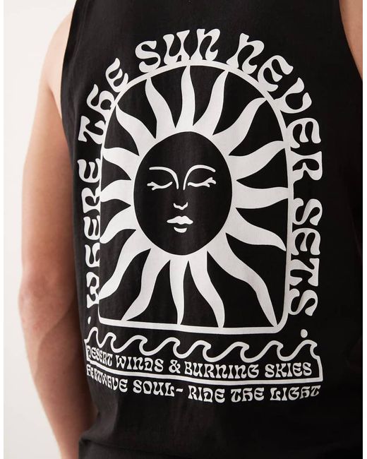 Jack & Jones Black Oversized Vest With Sun Back Print for men