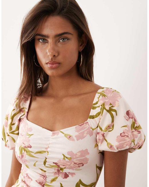 ASOS Natural Ruched Front Mini Tea Dress