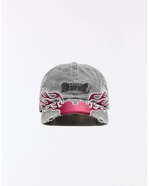Bershka Black Washed-effect Embroidered Cap for men