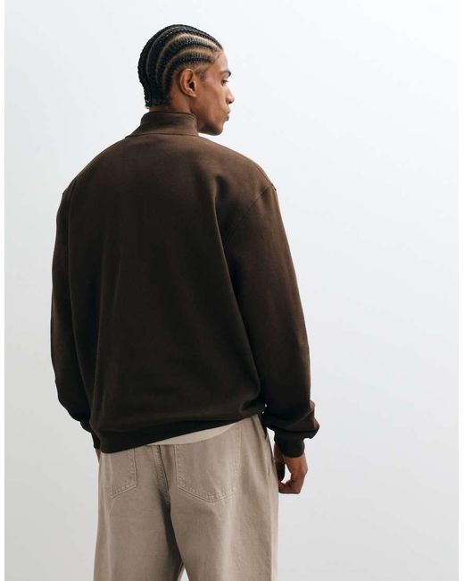 ASOS Brown Essentials Relaxed Quarter Zip Sweatshirt for men