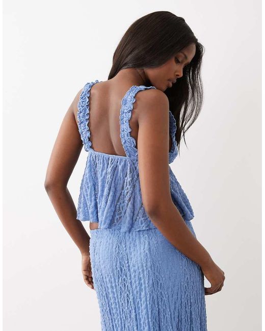 Gina Tricot Blue Lace Top With Front Ribbon Bow