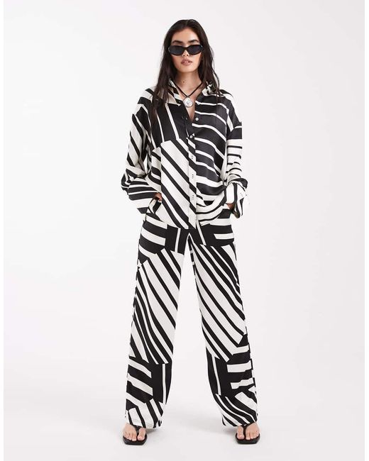 4th & Reckless White Satin Wide Cuff Shirt Co-ord