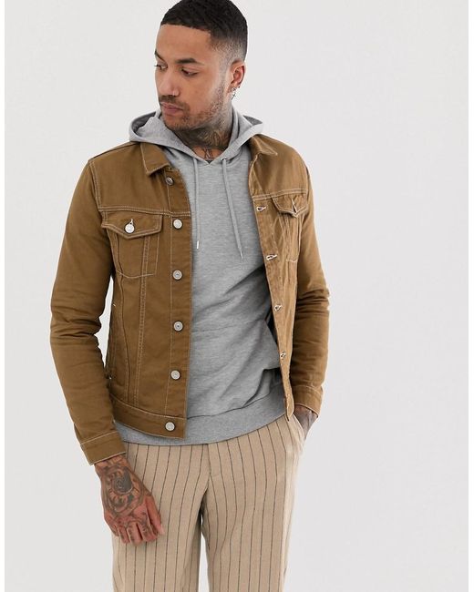 River Island Denim Jacket in Tan (Brown 