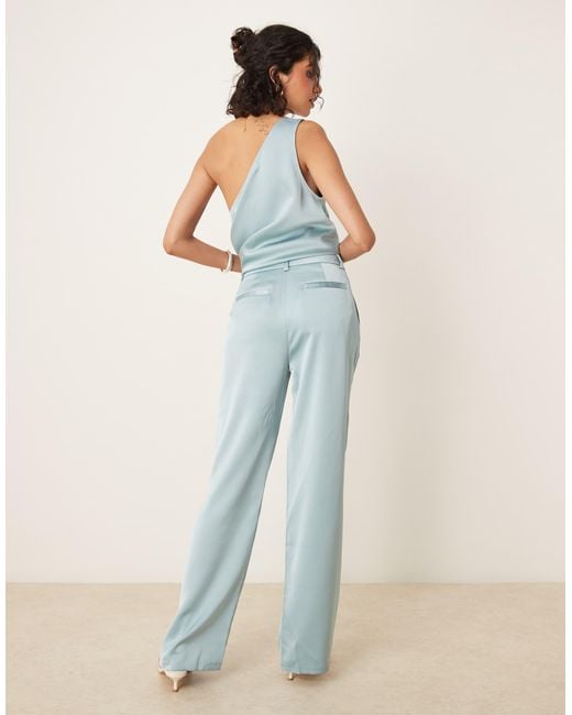 ASOS Blue Tailored Straight Leg Satin Trousers Co-ord