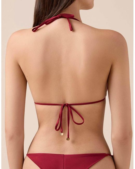 Calzedonia Red Shiny Satin Triangle Bikini Top