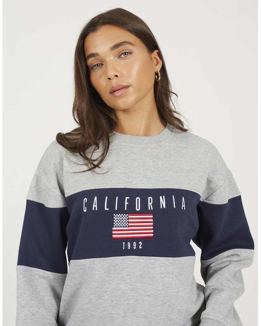 Brave Soul Blue Contrast Stripe Panel Crew Neck Sweatshirt
