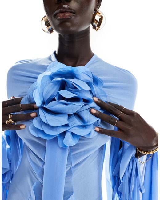 ASOS Corsage Cape Maxi Dress in Blue | Lyst