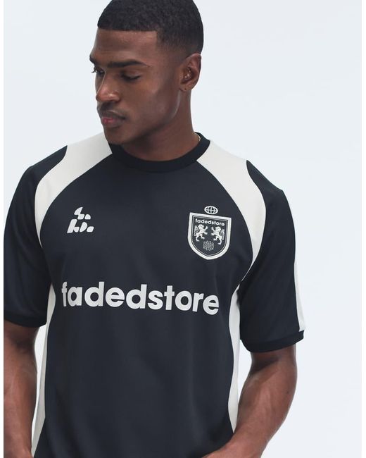Faded Store Blue Logo Football Jersey With Panel Detail for men