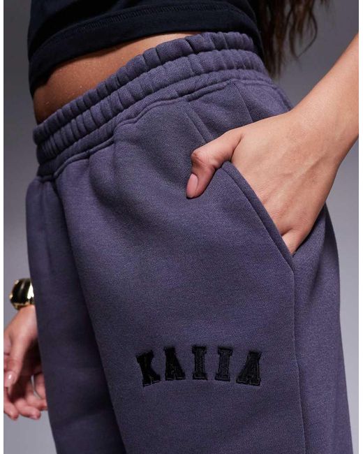 Kaiia Blue Petite Embroidered Logo Wide Leg Trackies