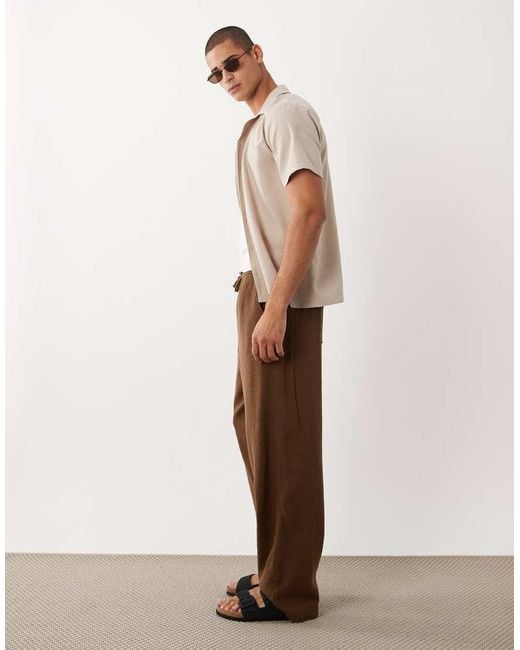 ASOS Brown Loose Straight Textured Trousers for men
