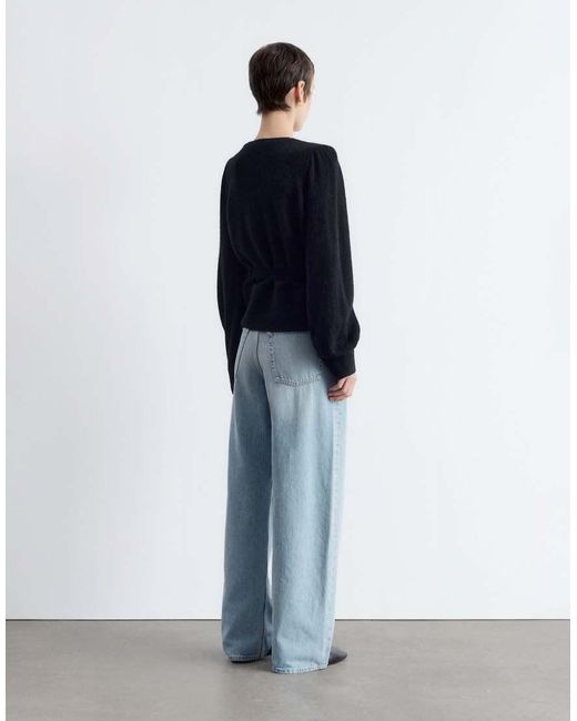 & Other Stories Gray Mohair & Wool Blend Hairy Yarn Wrap Cardigan With Puff Sleeves