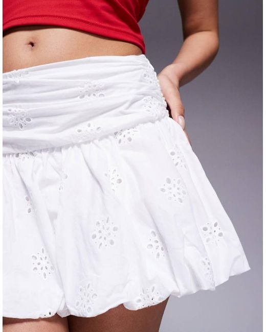 Princess Polly White Broderie Bubble Hem Mini Skirt