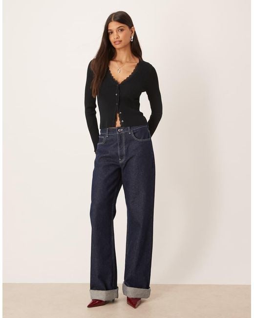 Abercrombie & Fitch Black Ribbed Cardigan With Lace Trim