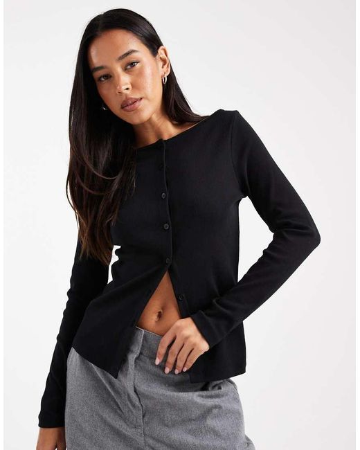 Miss Selfridge Black Longer Line Ribbed Cardigan