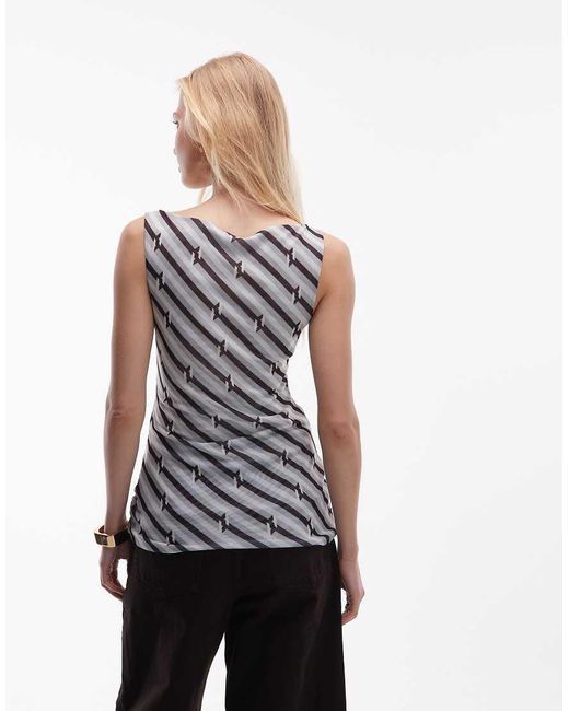 ASOS White Printed Mesh Draped Tie Top