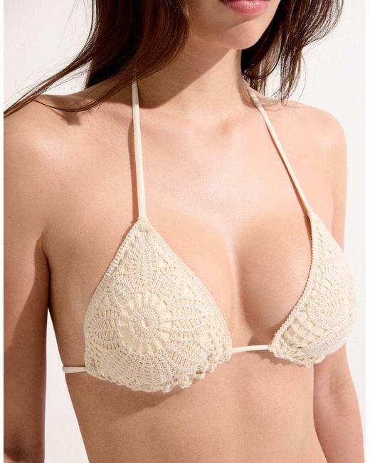 Calzedonia Natural Triangle Bikini Top Floral Crochet