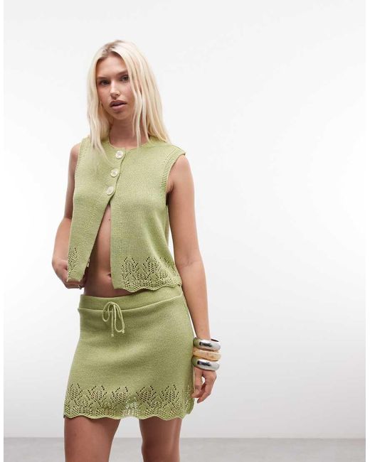 Reclaimed Vintage Green Festival Knit Mini Skirt