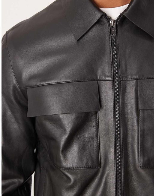 Mango Leren Jas Met Zakdetail En Ritssluiting in het Black voor heren