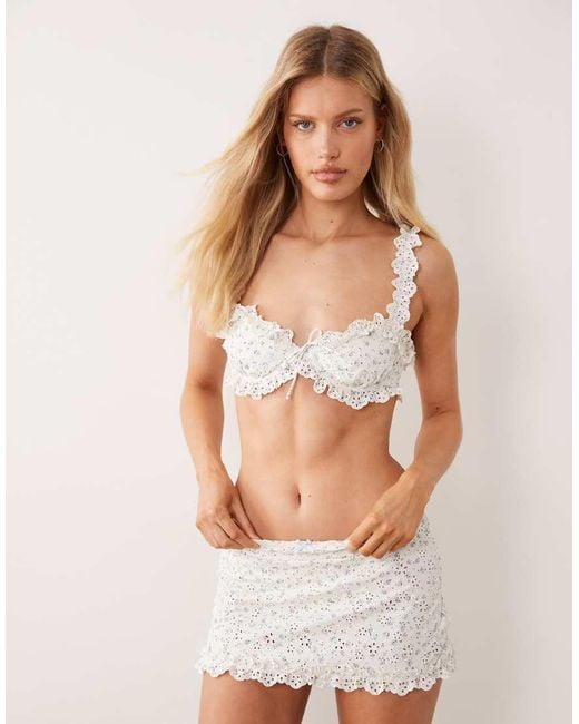 For Love & Lemons White Cape Cod Frill Detail Bikini Skirt Co-ord