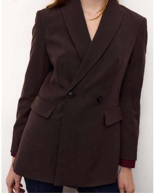 Stradivarius Brown Striped Fitted Blazer