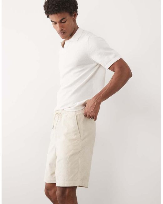SELECTED Natural Corduroy Drawstring Shorts for men