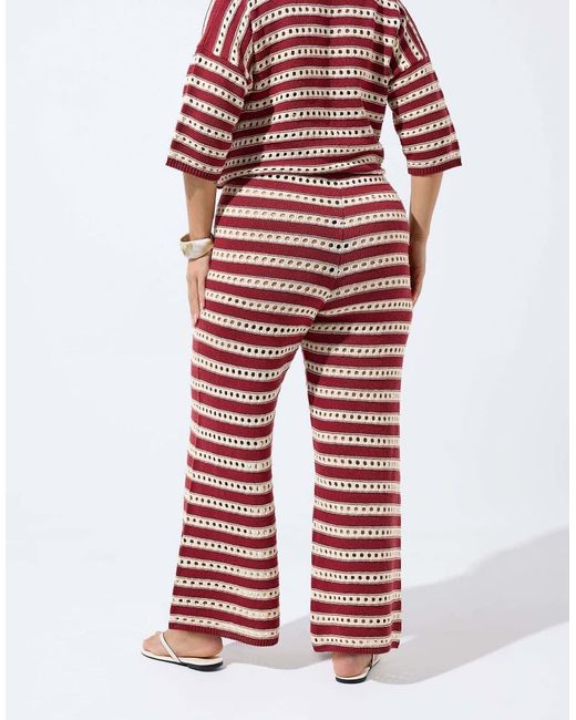 Yours Clothing Red Stripe Knitted Wide Leg Trousers